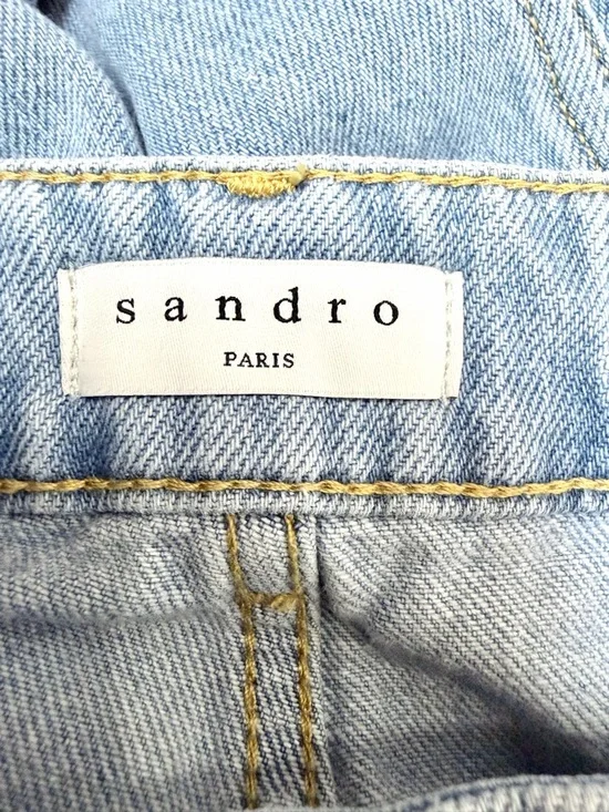 Sandro Paris High Waist Wide Straight Leg Jeans Light Wash 100% Cotton Denim 42 - Picture 4 of 16